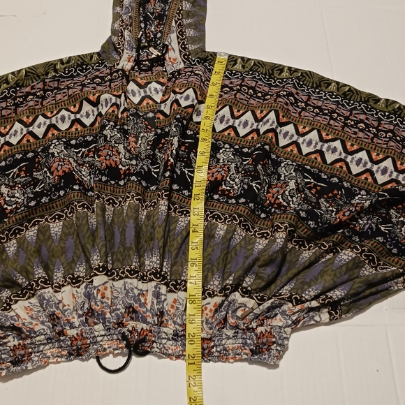 Free People Hold On Tight Gause Hooded Top SzXS Green/Black Oversized - Picture 6 of 13